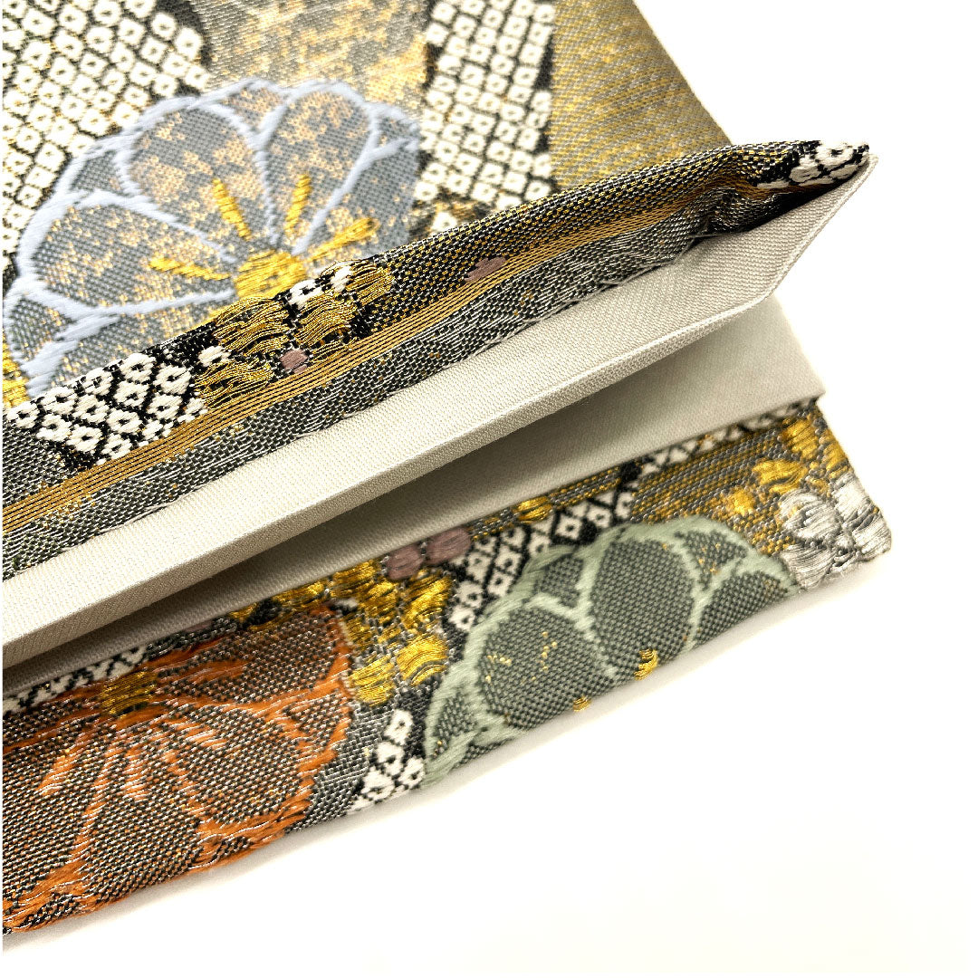 Fukuro Obi Flower Pattern Hikita Obi Length 437cm Pure Silk S Rank Six-way Formal Silver 1123001682322