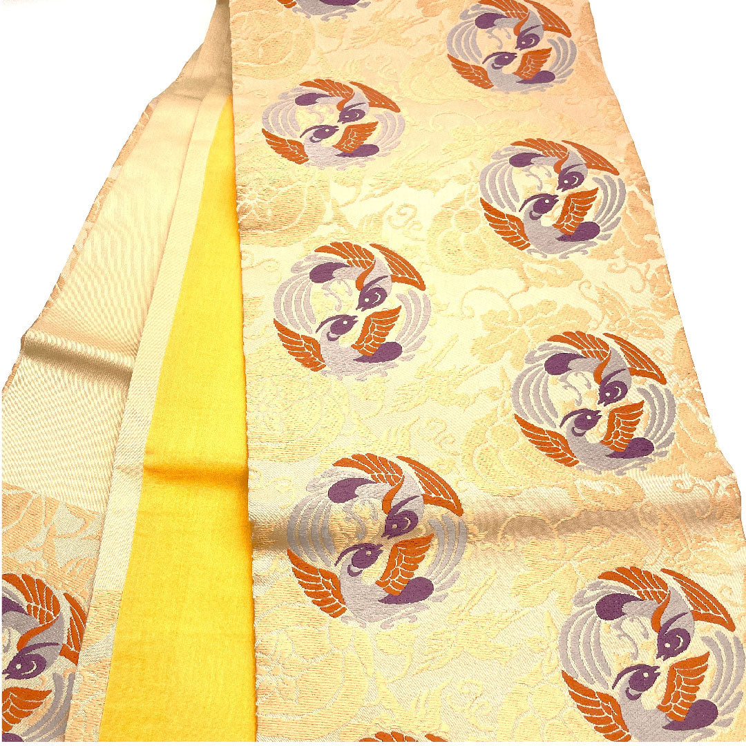 Nagoya obi, Living National Treasure Kitagawa Heiro, Honkaraori, Facing Birds, Length 367cm, Pure Silk, A Rank, Six-way, Casual, Pink, 1124001083313, Open-cut