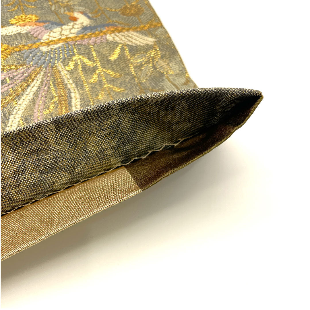 Fukuro Obi Long-tailed Bird Flower Obi Length 423cm Pure Silk S Rank Six-pass Formal Gold 1123002232321