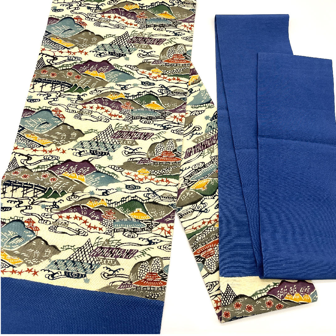 Nagoya obi, Kyoto Bingata style, stencil dyeing, obi length 354cm, pure silk, A rank, six-pass, casual, white, 1124000633311, Nagoya style