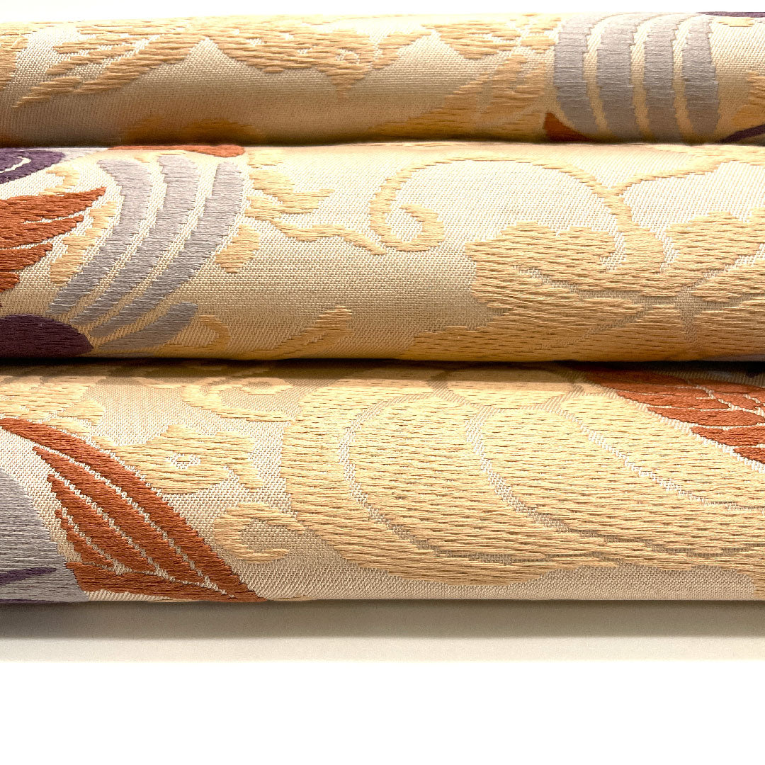 Nagoya obi, Living National Treasure Kitagawa Heiro, Honkaraori, Facing Birds, Length 367cm, Pure Silk, A Rank, Six-way, Casual, Pink, 1124001083313, Open-cut