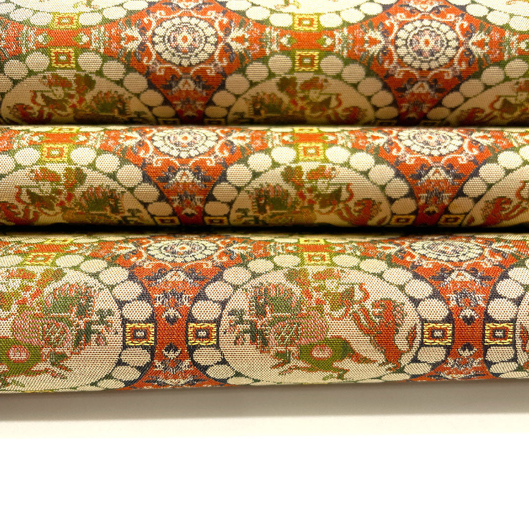 Nagoya obi, Tatsumura Art Textiles, Lion Hunting Pattern Nishiki, Length 359cm, Pure Silk, S Rank, Full Length, Casual, Brown, 1124001072314, Open-cut