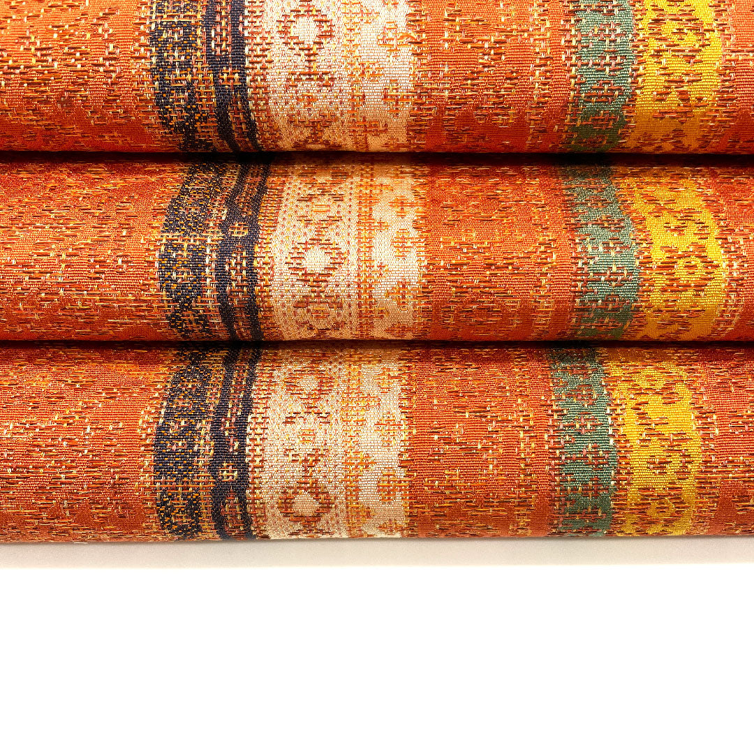 Fukuro Obi Striped Geometric Pattern Length 424cm Pure Silk S Rank Six-way Casual Vermilion 1123001702316