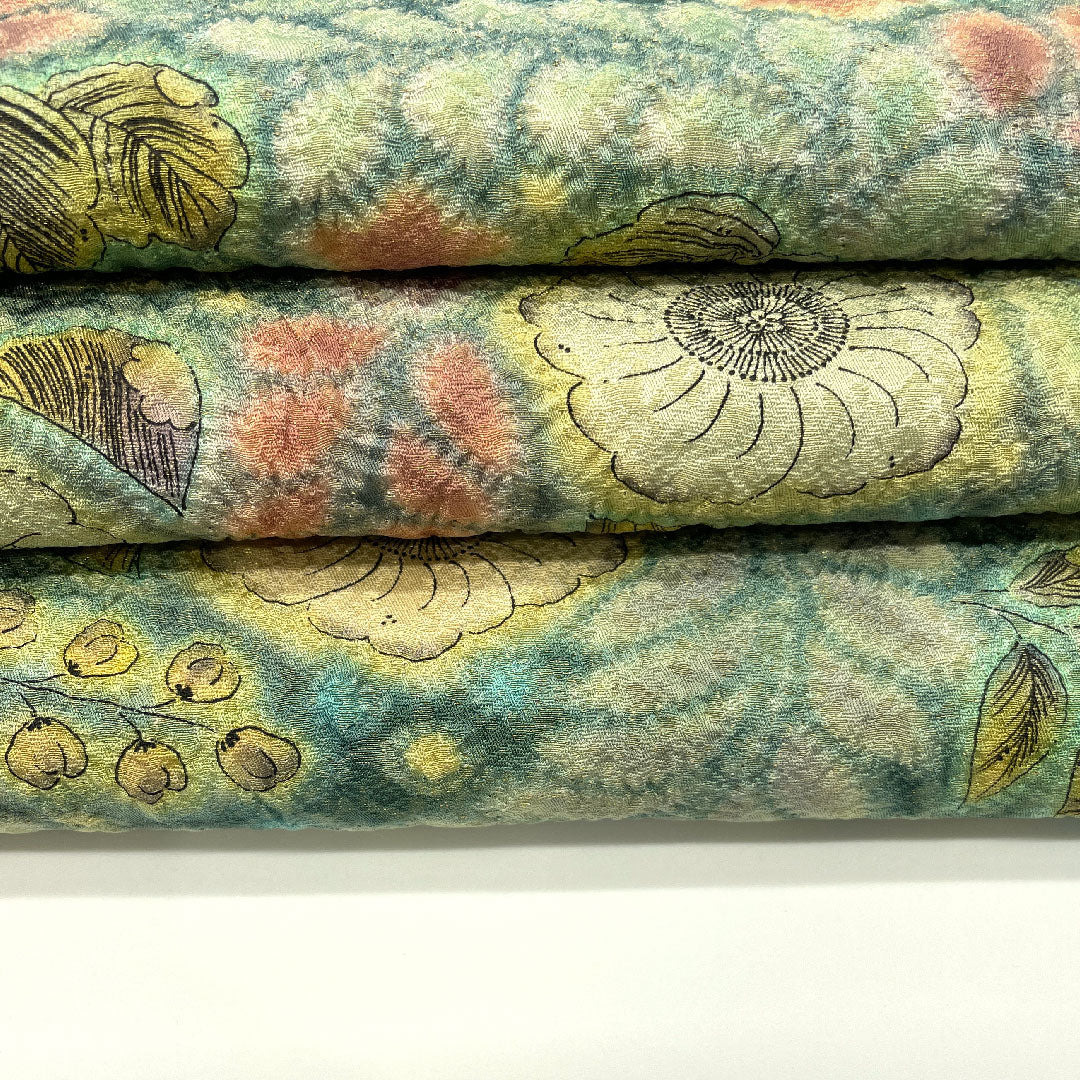 Fukuro Obi, Artist's Work, Gold Thread, Tsujigahana, Length 456cm, Pure Silk, S Rank, Point Pattern, Formal, Green, 1123001352419