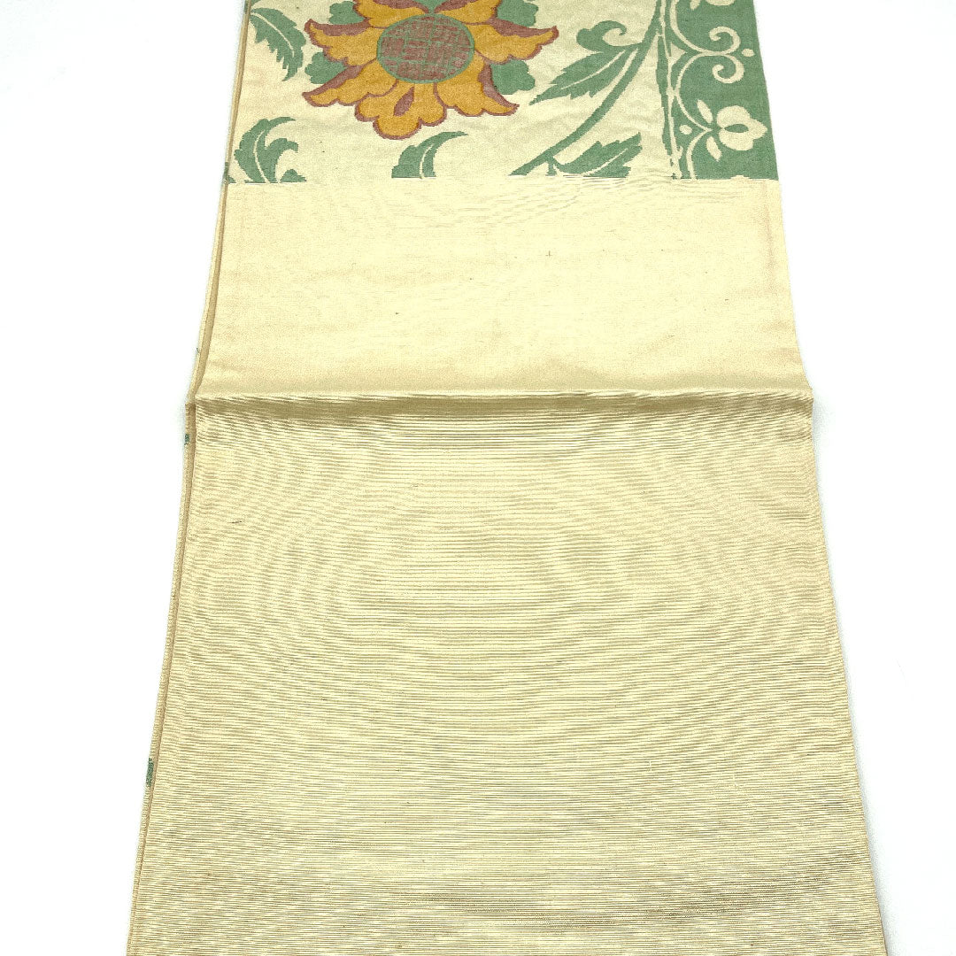 [Unstitched] Silk Fukuro Obi, S Rank, Unlined, Arabesque Pattern, Obi length 412cm, Six-panel, Casual, Cream-colored, 1123003272315