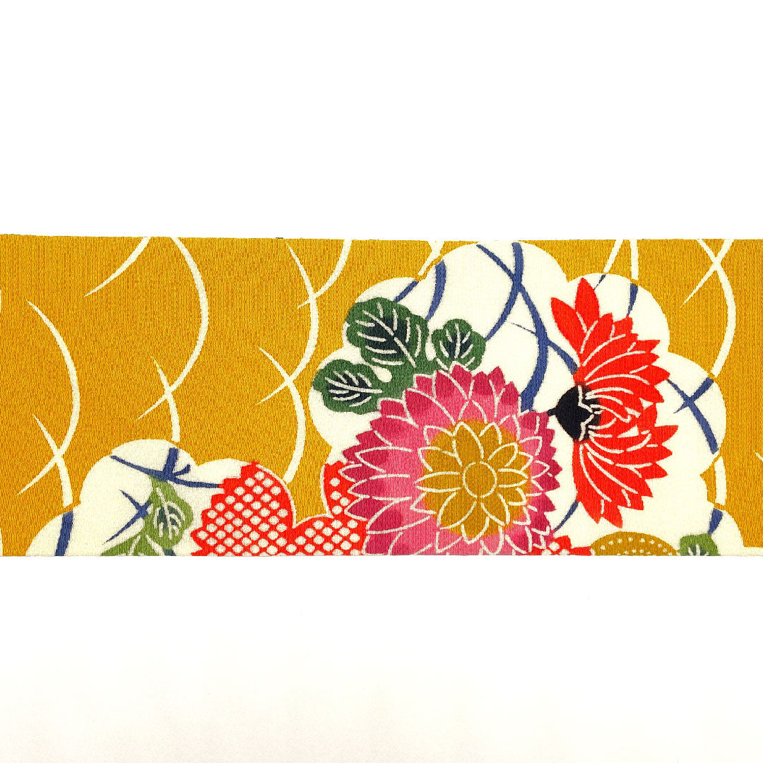 Nagoya Obi Chirimen Chrysanthemum Grass Obi Length 367cm Pure Silk S Rank Pointed Pattern Casual Yellow 1124000912323 Nagoya Style