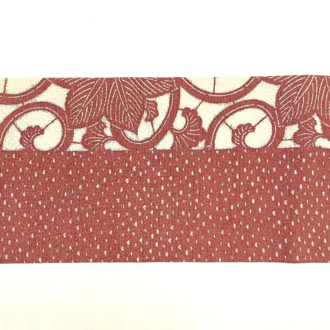 Nagoya obi, floral arabesque, stencil-dyed, striped, crepe, obi length 371cm, pure silk, S rank, full length, casual, pink, 1124000252313, Nagoya-made