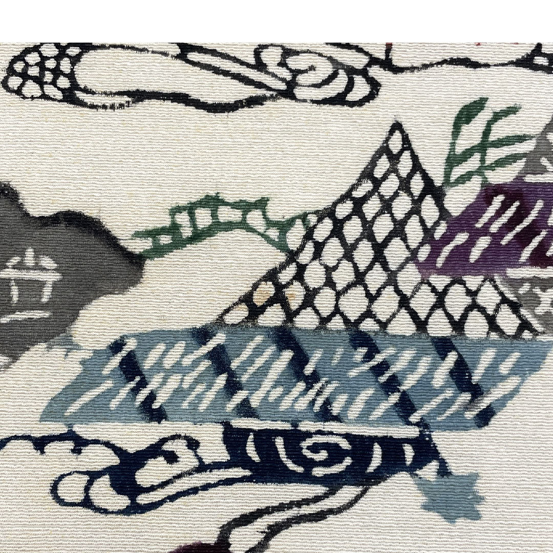 Nagoya obi, Kyoto Bingata style, stencil dyeing, obi length 354cm, pure silk, A rank, six-pass, casual, white, 1124000633311, Nagoya style