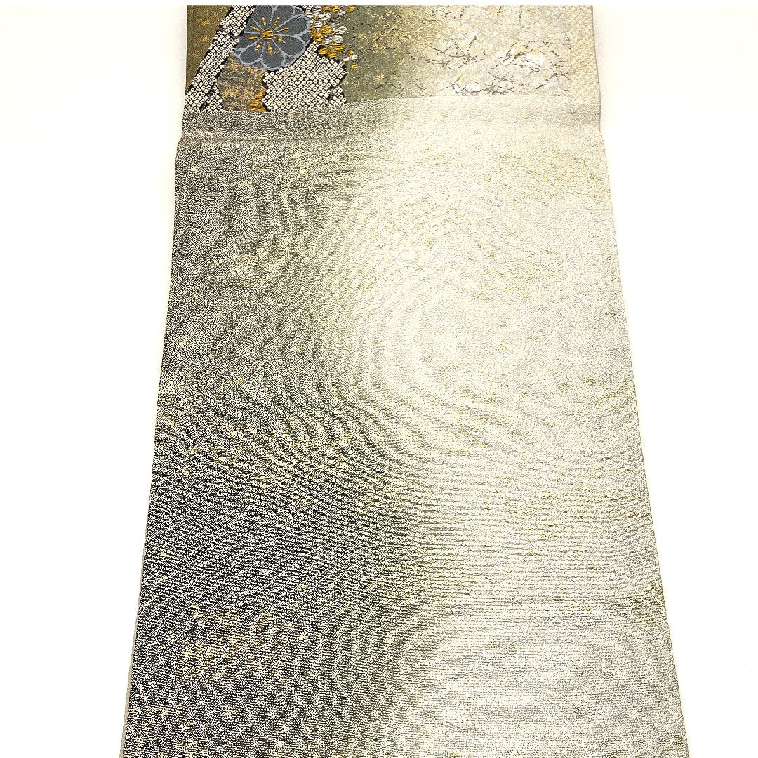 Fukuro Obi Flower Pattern Hikita Obi Length 437cm Pure Silk S Rank Six-way Formal Silver 1123001682322