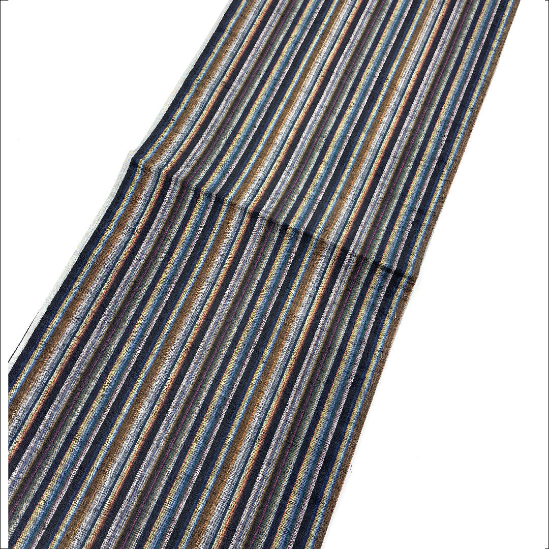 【未仕立】袋帯 正絹 Sランク 縞模様 紬地 リバーシブル   帯丈448cm 全通 カジュアル グレー系 1123001322322