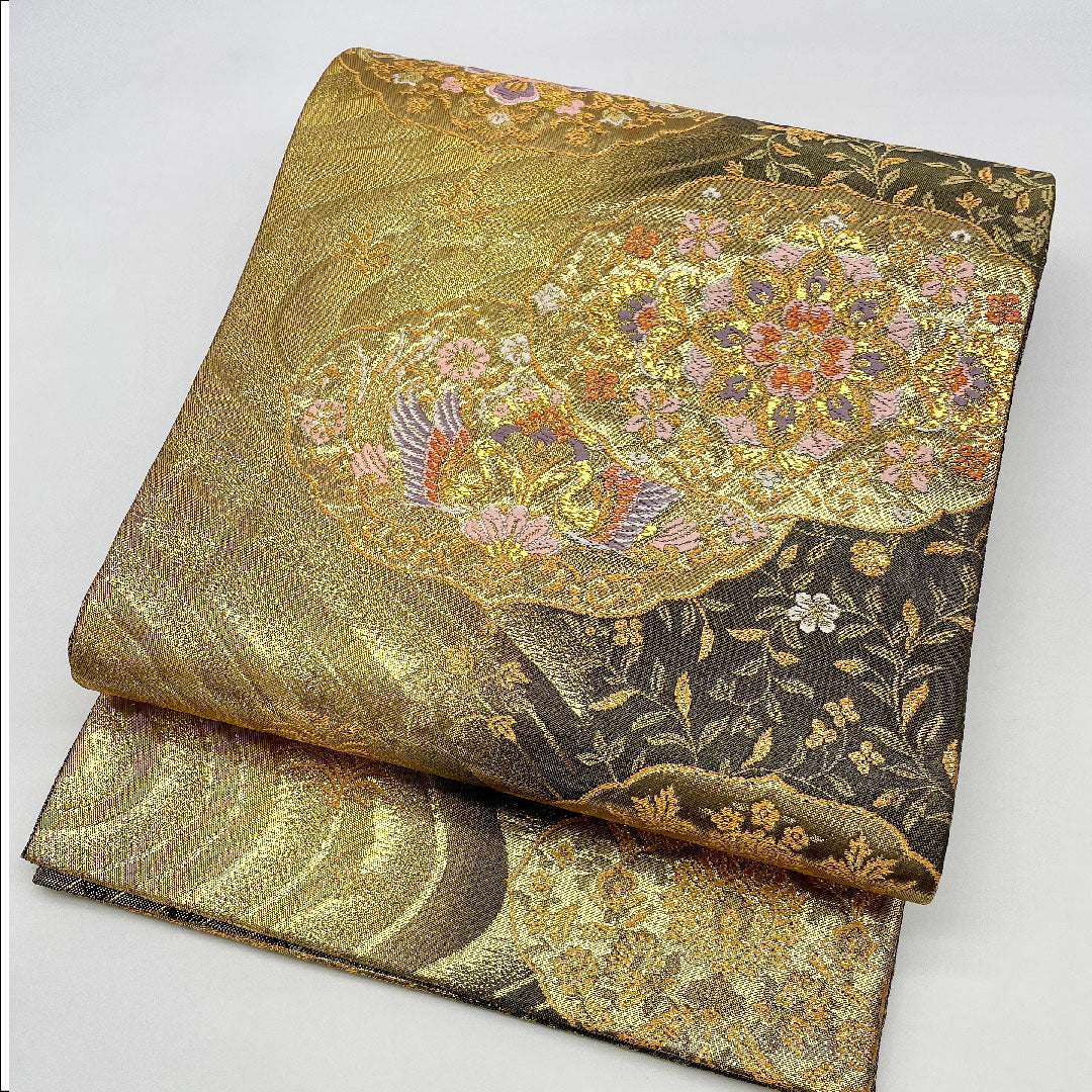 Fukuro Obi, Length 424cm, Pure Silk, A Rank, Six-way, Formal, Gold, 1123000613321
