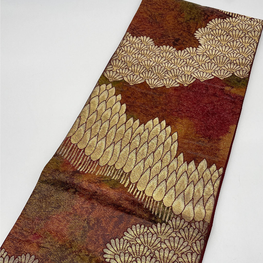 Fukuro Obi Landscape Painting Hikigaku Length 417cm Pure Silk S Rank Six-way Formal Brown 1123000902314