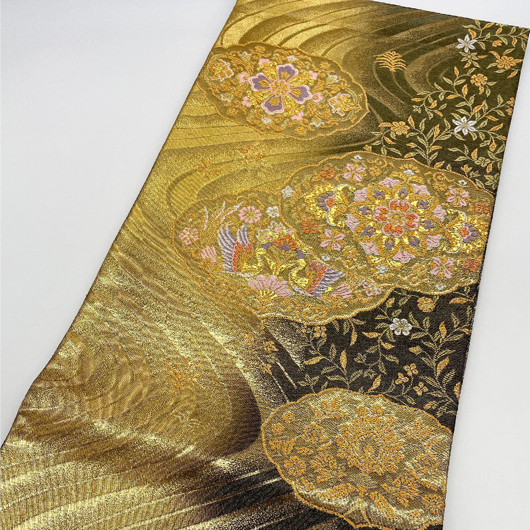 Fukuro Obi, Length 424cm, Pure Silk, A Rank, Six-way, Formal, Gold, 1123000613321