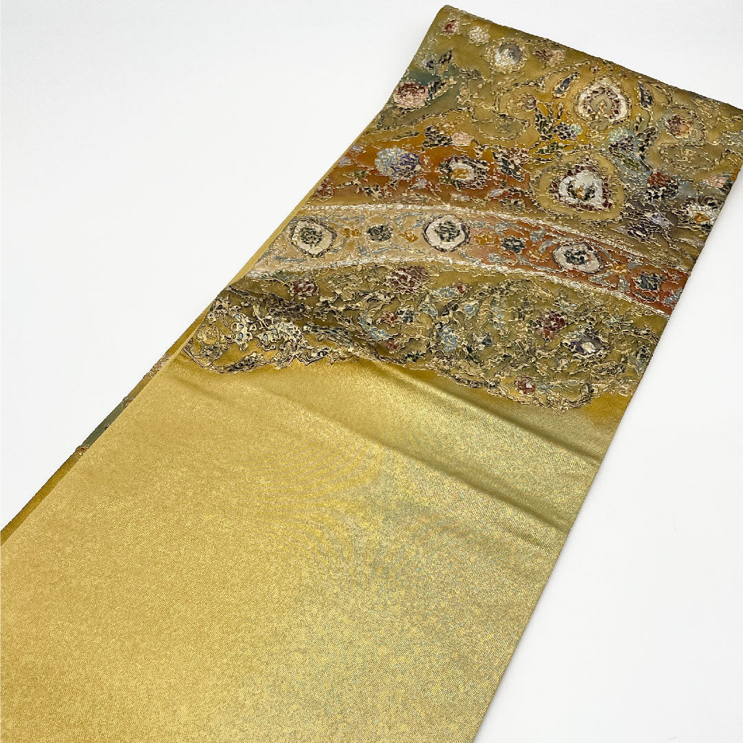 Fukuro Obi, geometric pattern, gold leaf finish, Ayako Mihara, obi length 440cm, pure silk, A rank, point pattern, formal, gold, 1123001053321