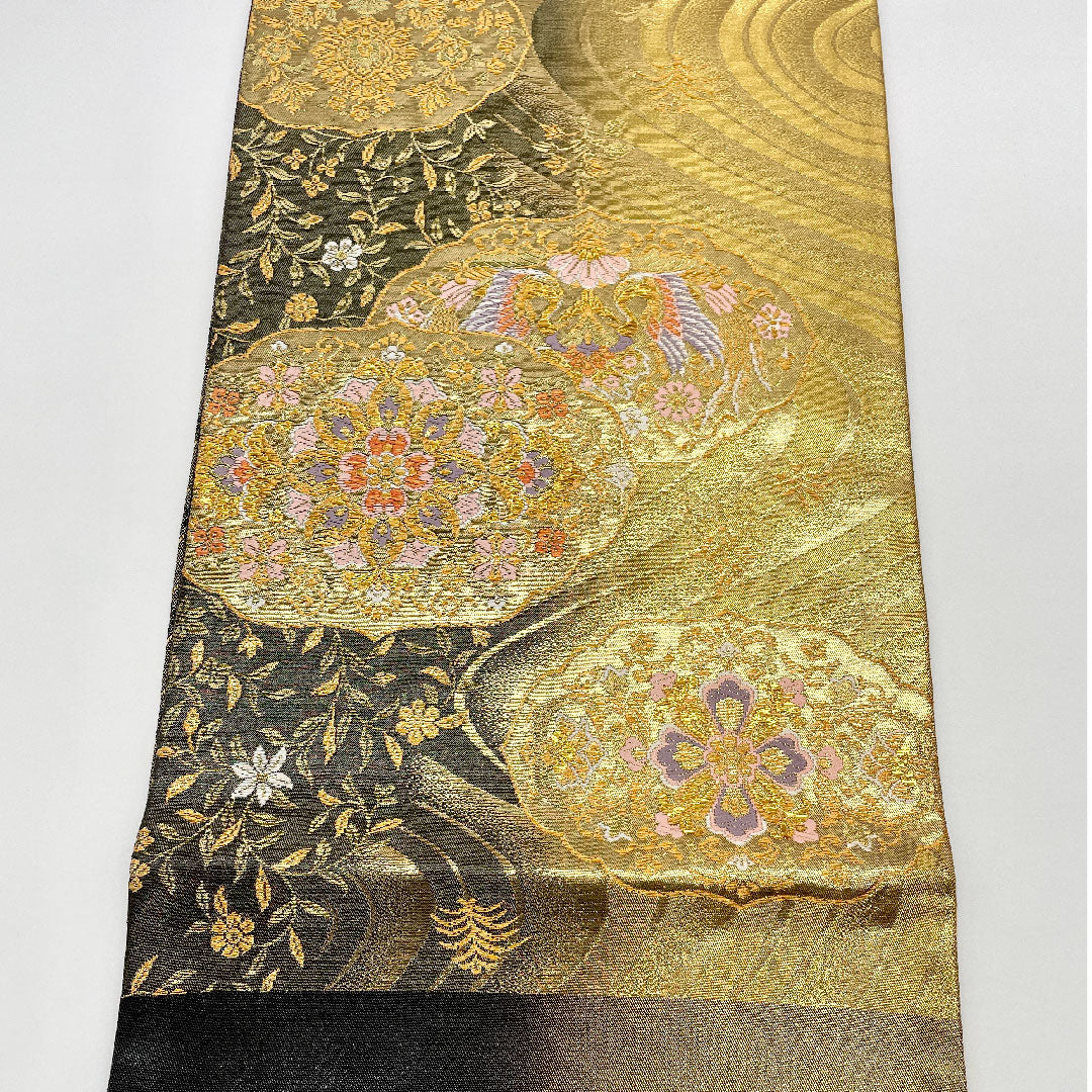 Fukuro Obi, Length 424cm, Pure Silk, A Rank, Six-way, Formal, Gold, 1123000613321