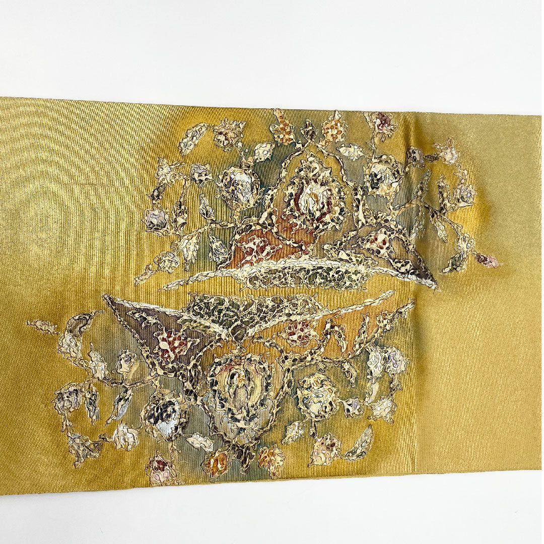 Fukuro Obi, geometric pattern, gold leaf finish, Ayako Mihara, obi length 440cm, pure silk, A rank, point pattern, formal, gold, 1123001053321