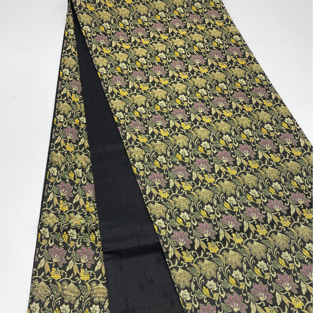 袋帯 唐花文様 帯丈448cm 正絹 Sランク 全通 セミフォーマル 黒系 1123000782310