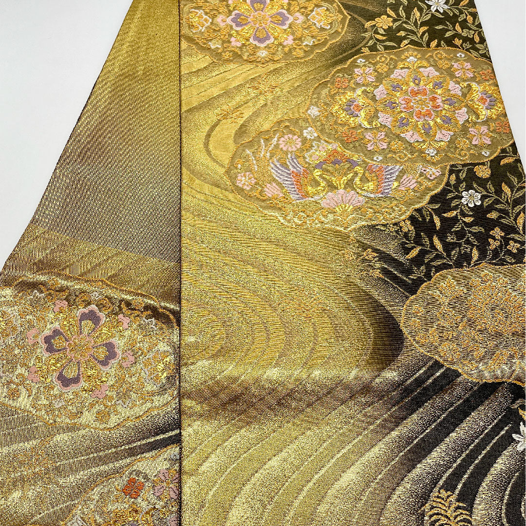 Fukuro Obi, Length 424cm, Pure Silk, A Rank, Six-way, Formal, Gold, 1123000613321