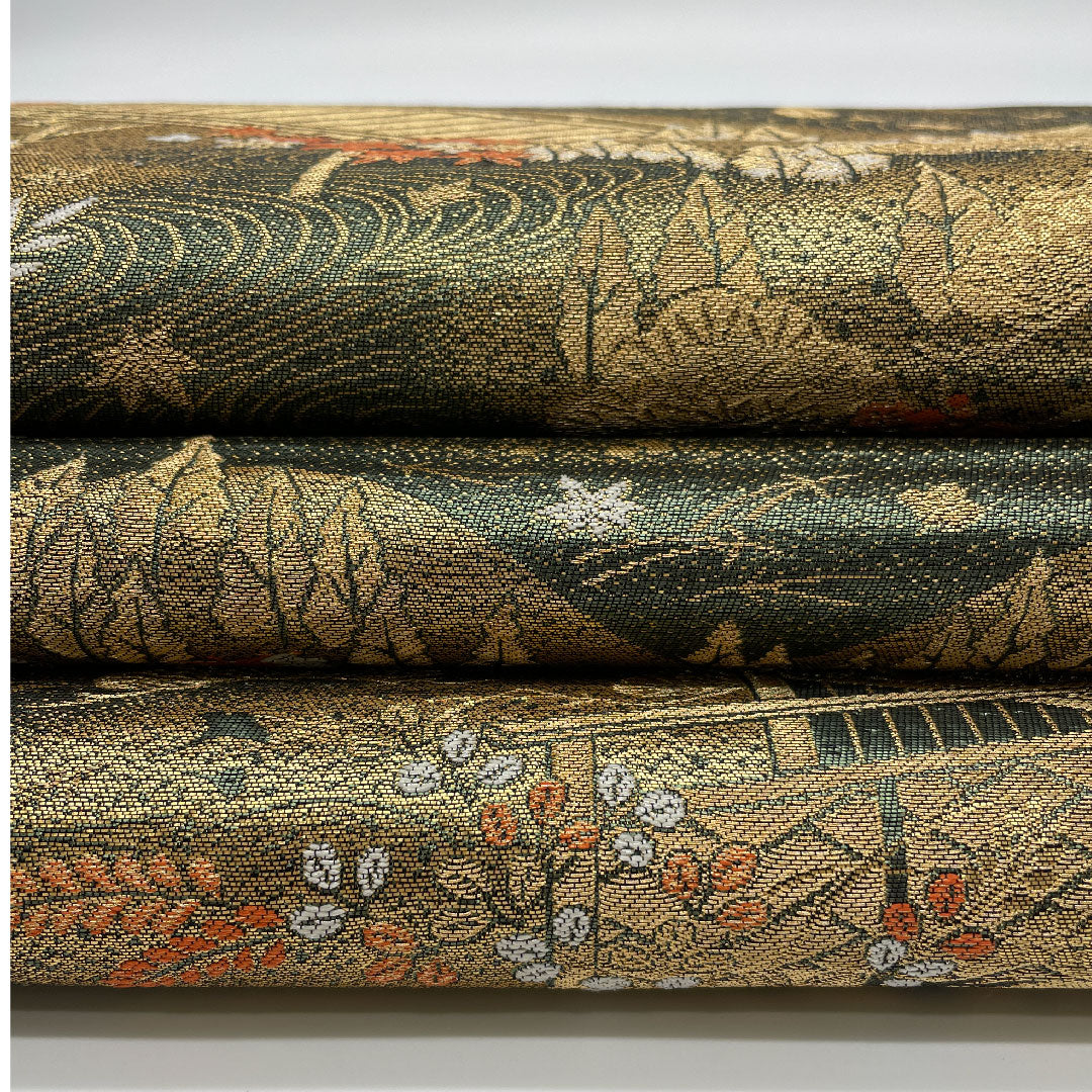 Fukuro Obi (Sleeve Belt) with Landscape Painting, Length 424cm, Pure Silk, A Rank, Six-Ply, Formal, Green, 1123000813319