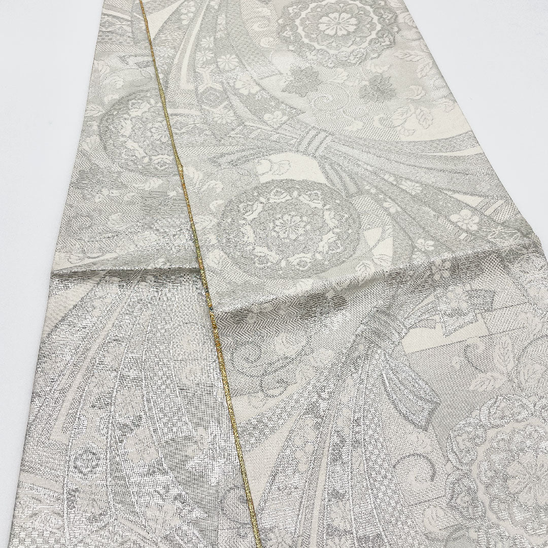 袋帯 正倉院文様 束熨斗 華文 帯丈436cm 正絹 Bランク 六通 フォーマル 金系 1123001164321