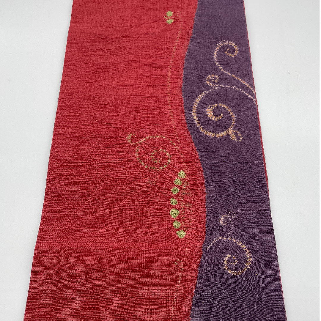 [Untailored] Fukuro obi, pure silk, S rank, length 428cm, full-width pattern, casual, red, 1123000572312