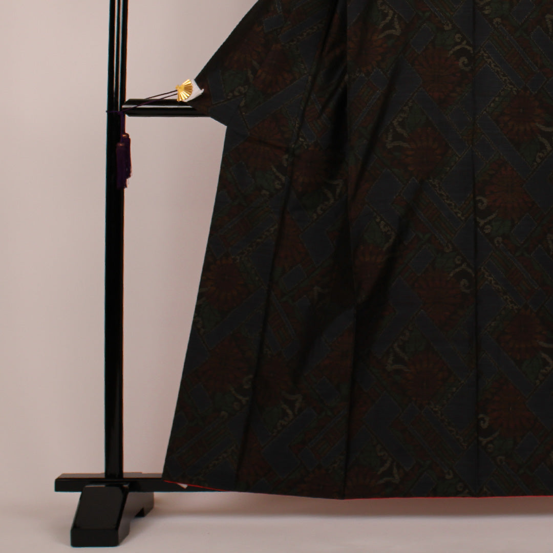 Oshima Tsumugi, Length 161.5cm, Sleeve length 65cm, Split pattern, Pure silk, Excellent condition, Awase, Navy blue, 1116000323318