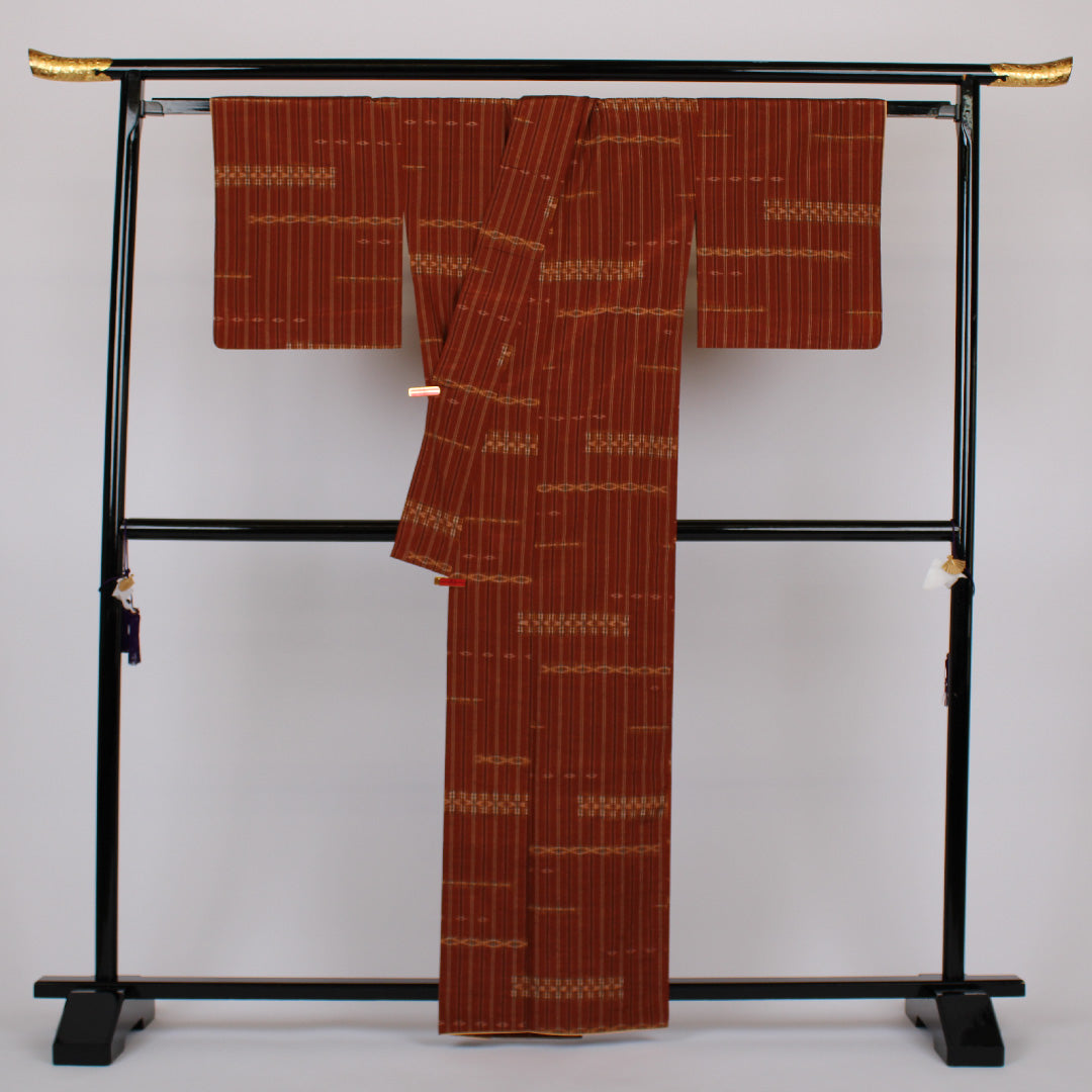 紬 正絹 身丈162cm 裄丈65cm 縞 Bランク 袷 茶系 1116000264414