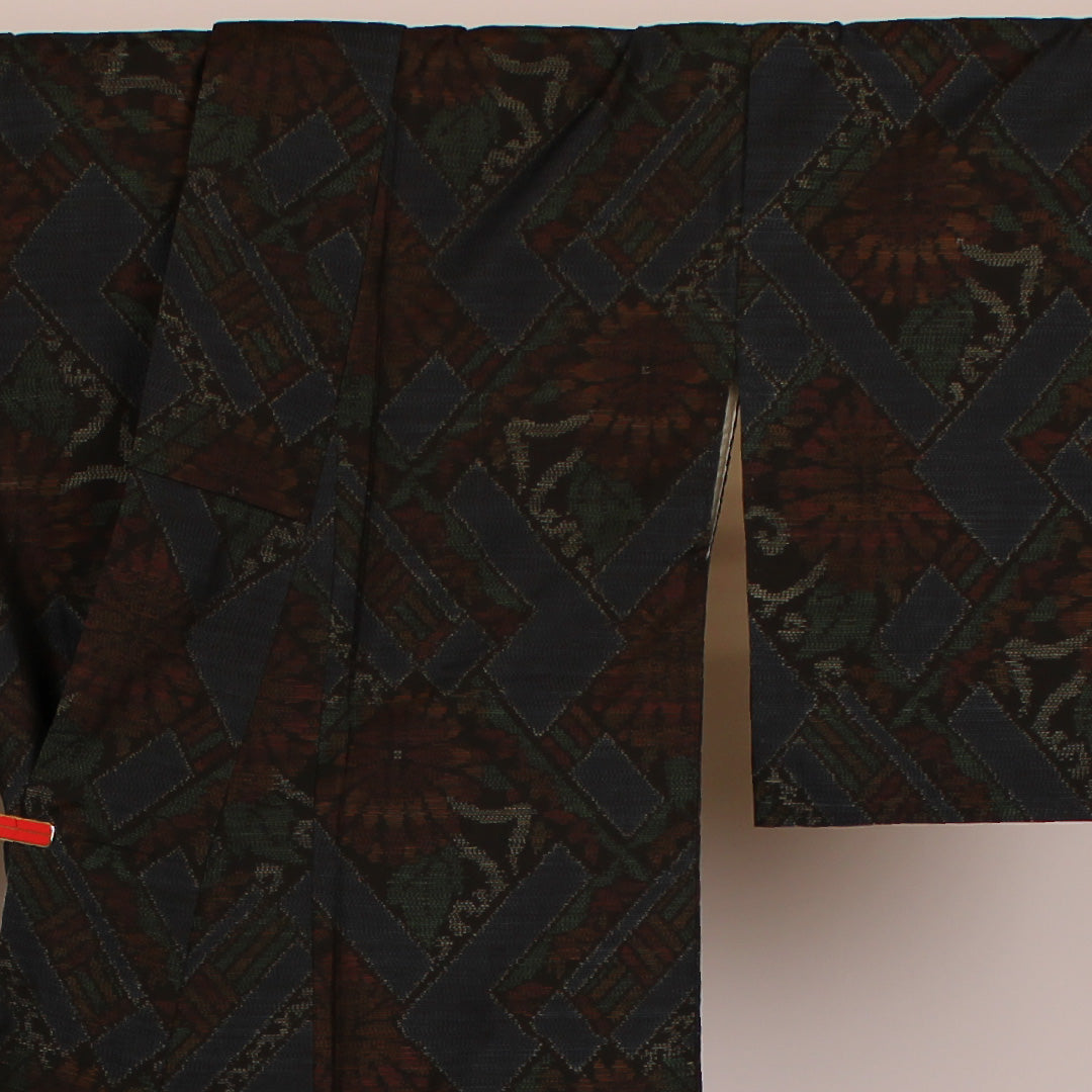Oshima Tsumugi, Length 161.5cm, Sleeve length 65cm, Split pattern, Pure silk, Excellent condition, Awase, Navy blue, 1116000323318