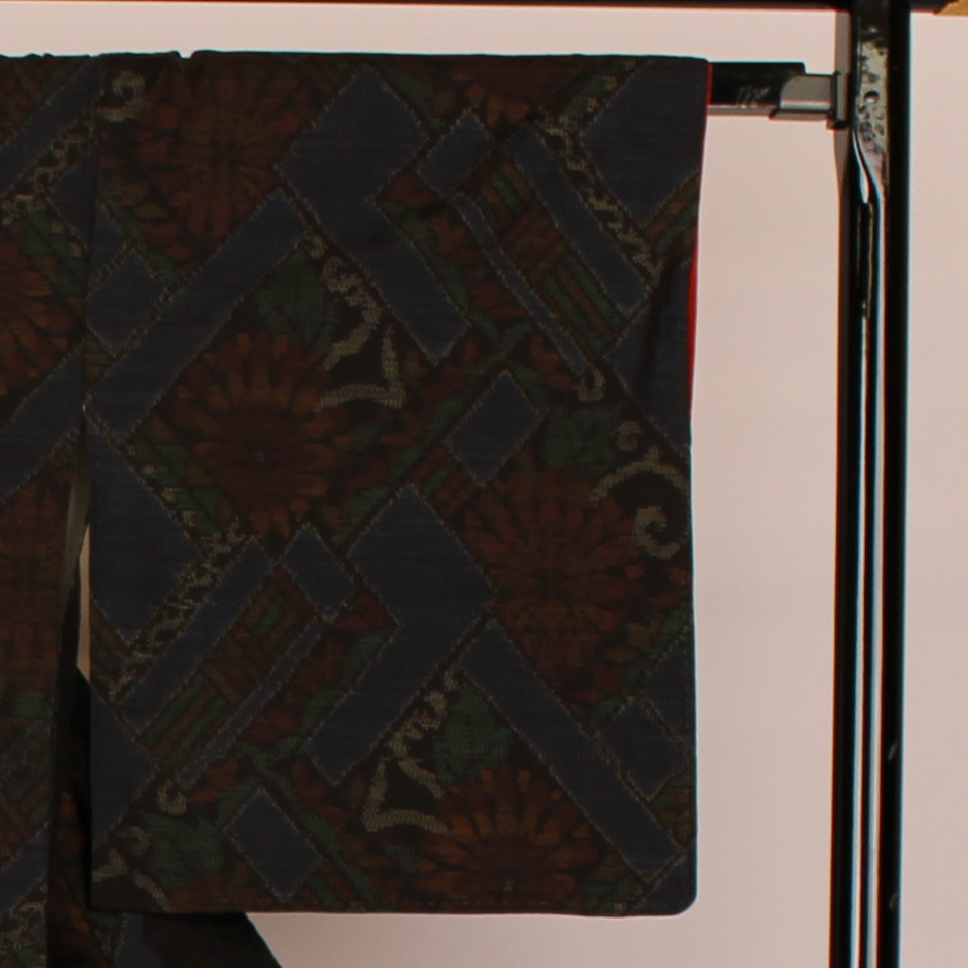 Oshima Tsumugi, Length 161.5cm, Sleeve length 65cm, Split pattern, Pure silk, Excellent condition, Awase, Navy blue, 1116000323318