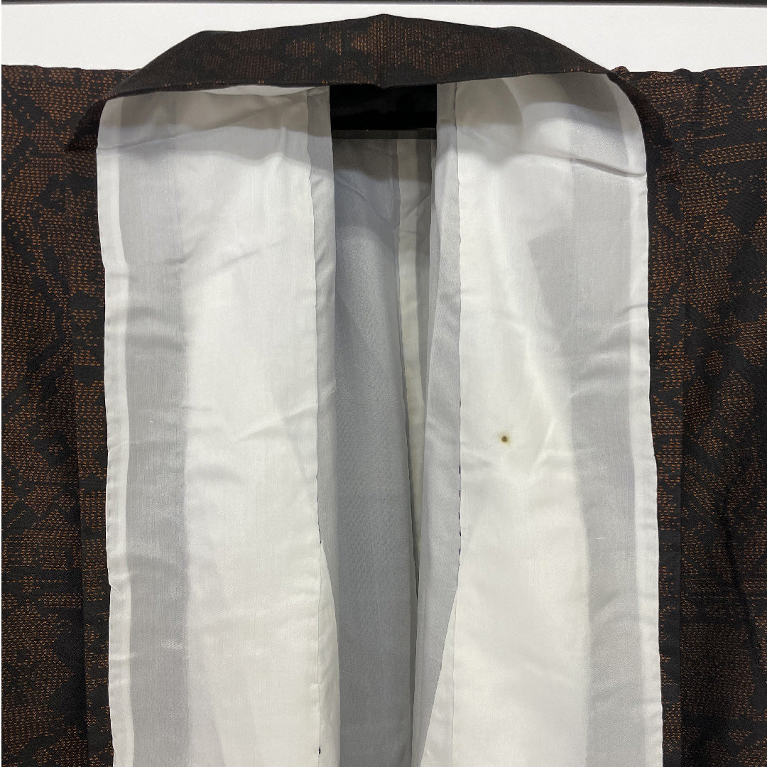 大島紬 身丈153cm 裄丈63cm 幾何学 正絹 美品 袷 黒 1116000223210