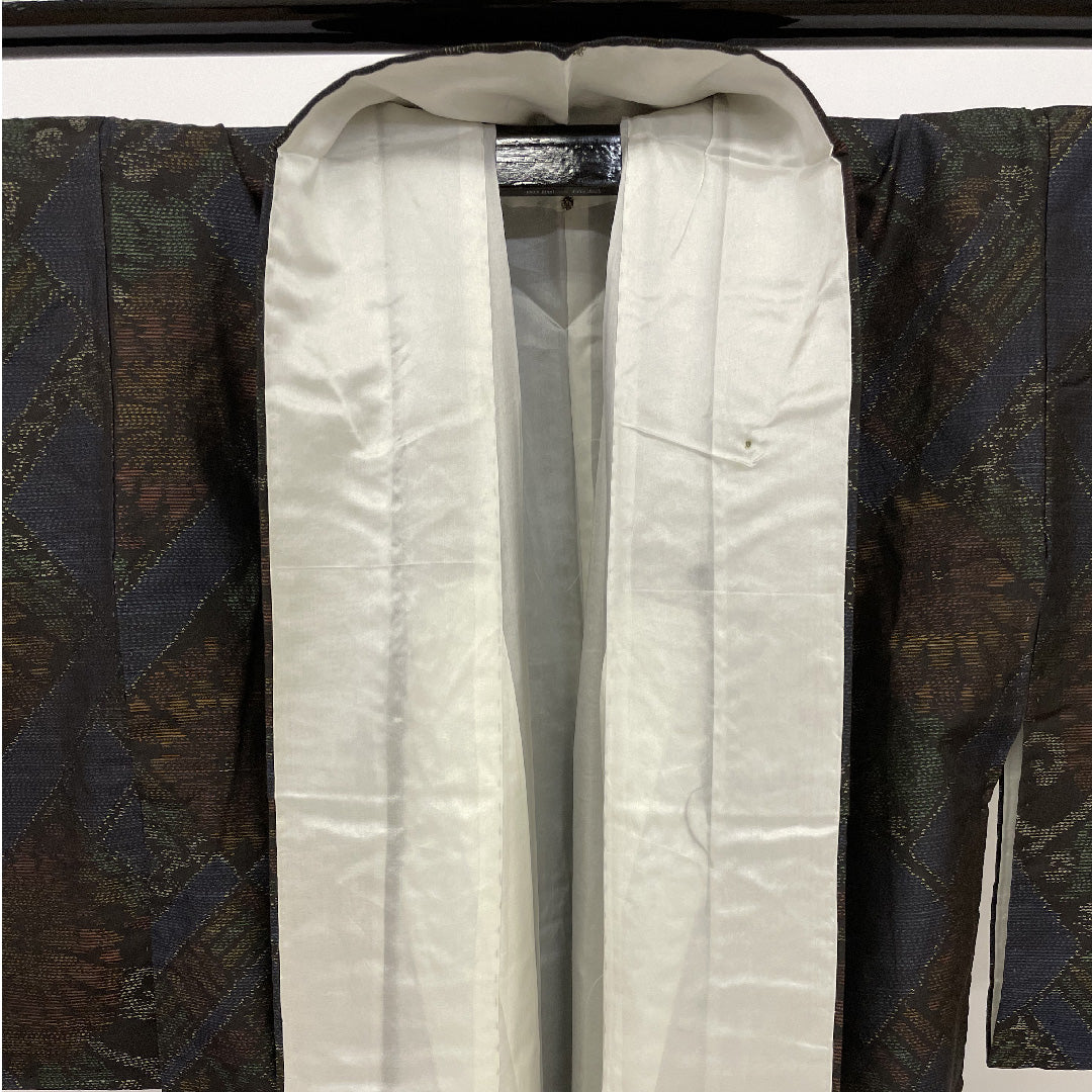 Oshima Tsumugi, Length 161.5cm, Sleeve length 65cm, Split pattern, Pure silk, Excellent condition, Awase, Navy blue, 1116000323318