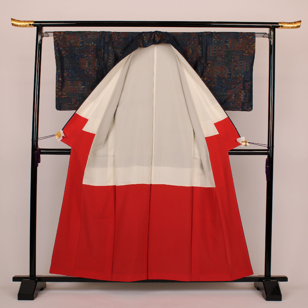 Oshima Tsumugi, Length 158cm, Sleeve length 64.5cm, Original layout, Pure silk, Excellent condition, Awase, Navy blue, 1116000183318