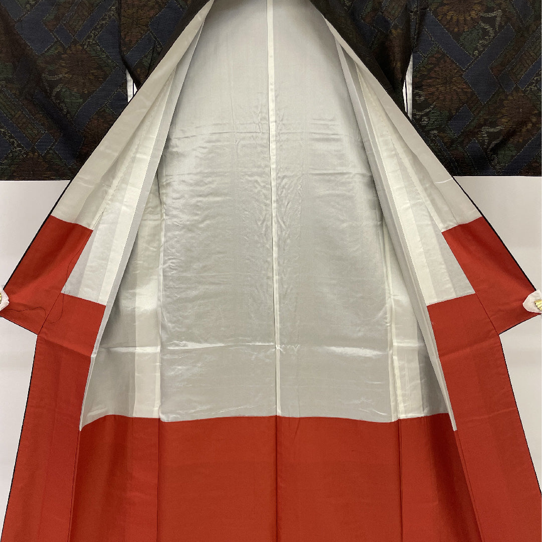 Oshima Tsumugi, Length 161.5cm, Sleeve length 65cm, Split pattern, Pure silk, Excellent condition, Awase, Navy blue, 1116000323318